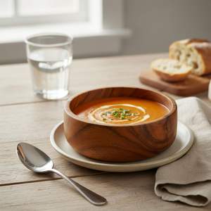 Bol de service élégant en bois naturel, profond et sculpté, en bois massif, pour la présentation moderne en cuisine et à table - Product Image 3