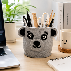 Panier organisateur en feutre de laine fait main en forme d'ours - Product Image 1