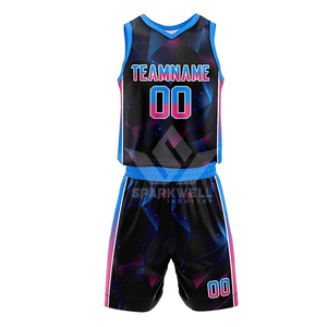 Ensemble de maillots de basket-ball sublimés personnalisés, unisexe, adulte, respirant, avec nom d'équipe personnalisé sur le devant, débardeur et short, coupe athlétique, séchage rapide - Product Image 2