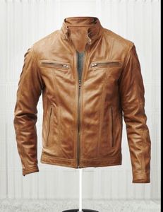 Blouson moto homme personnalisé en cuir d'agneau véritable, à capuche, fermeture éclair verticale, coupe ajustée, manches classiques, couleur unie sur le devant - Product Image 2