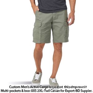 Custom Men's Active Cargo Shorts with Multi-Pockets & Logo-XXS to 2XL-Twill Canvas for Export-BD Supplier - Product Image 3