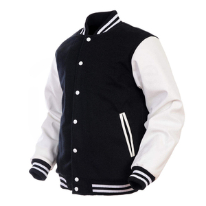 Men's Black White Varsity <b>Jacket</b> <b>Fleece</b> <b>Lining</b> Turn-down Collar Button Closure Casual Autumn Wear - Product Image 3