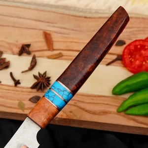 Cuchillo de Filetear de Cobre Damasco con Mango Incrustado de Madera de Palisandro y Piedra Turquesa, Cuchillos de Pesca Personalizables OEM ODM - Product Image 3