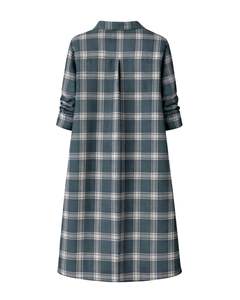 Robe chemise personnalisée pour femme, vert sarcelle à carreaux, manches longues, boutonnée, mi-longue, coupe décontractée, en coton tissé avec poches, pour le quotidien - Product Image 2