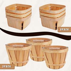 ตะกร้าไม้ทรงกลมสำหรับเทศกาลอีสเตอร์พร้อมหูหิ้ว ตะกร้าไม้แบบพกพาสำหรับใส่ผลไม้หรือผลเบอร์รี่ สำหรับเก็บของในสวน งานเก็บเกี่ยว หรืองานปาร์ตี้ - Product Image 3