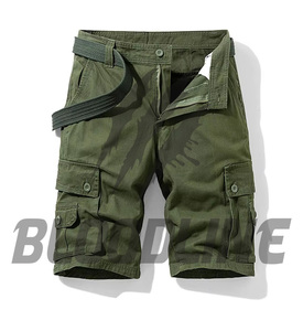 Shorts cargo pour homme, taille mi-haute, cordon de serrage, couleur unie, coton, longueur bermuda, style décontracté avec poches - Product Image 5