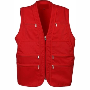 <b>Men's</b> <b>Red</b> Sleeveless Vest with Multiple Zipper Pockets Casual Outerwear Polyester/Cotton Work <b>Waistcoat</b> Summer - Product Image 1