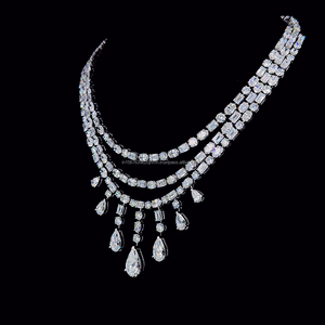 Collar de Novia de Lujo en Oro Blanco de 14K con Diamantes Cultivados en Laboratorio de Corte Redondo y Esmeralda Multicapa, Collares de Moda con Cuentas - Product Image 3