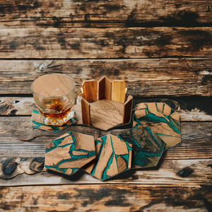 Posavasos de onda de resina de madera de primera calidad, vasos artísticos hechos a mano, decoración de mesa rústica moderna, accesorios de madera de resina con estilo - Product Image 6