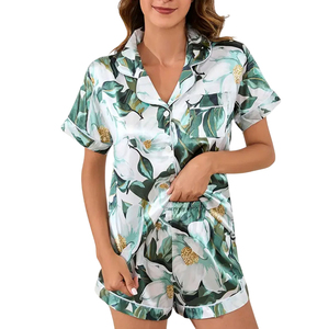 Vente en gros de pyjamas d'été pour femmes de haute qualité, personnalisés, respirants, 100% coton, manches courtes, séchage rapide, logo sur le devant - Product Image 1