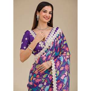 Sari de Noche de Diseñador para Fiestas con Bordado y Lentejuelas - Product Image 3