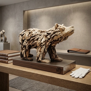 Escultura de oso de madera artesanal, estatua de animal de teca rústica de madera flotante, decoración para suelo forestal, marcos para espacios, diseño de unidades. - Product Image 2