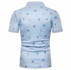 Polo Blanco de Manga Corta con Estampado de Aves, Corte Ajustado, Informal, de Popelina de Algodón Transpirable - Product Image 5