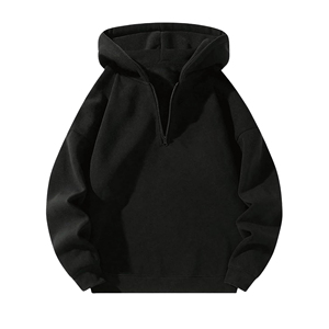 Quarter <b>Zip</b> <b>Hooded</b> Sweatshirt Custom Embroidered Hoodie Premium Cotton Fleece OEM ODM Bulk Clothing Manufacturer Custom Hoodies - Product Image 1