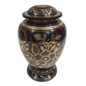 โกศใส่เถ้ากระดูกทองเหลืองสีฟ้าทำด้วยมือพร้อมแถบสีเงินเงาสำหรับผู้ใหญ่ - Product Image 5