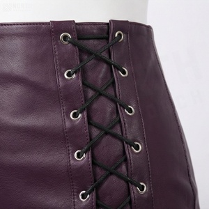 Jupe crayon en cuir PU taille haute pour femme, à lacets, couleur unie, longueur genou, style sexy - Product Image 5