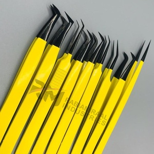 แหนบต่อขนตา RMI สีเหลืองเคลือบผงสแตนเลสป้องกันไฟฟ้าสถิตย์ ขนาด 10 มม. พร้อมหัวพลาสม่าสีดำ 9 แบบ สำหรับขนตาเรียบเนียน - Product Image 3