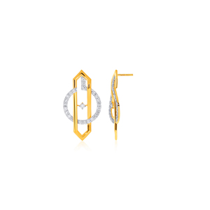 Pendientes de Barra Geométrica de Oro Amarillo de 18K con Diamante Cultivado en Laboratorio de Corte Redondo, Joyería Fina Contemporánea, Regalo de Lujo para Mujer - Product Image 3
