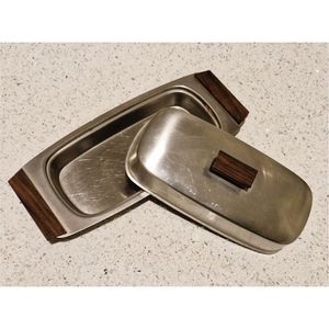 Vente en gros fabricant : Beurrier en acier inoxydable avec couvercle en bois et poignée, boîte à beurre durable, antirouille, récipient de stockage alimentaire en métal - Product Image 2