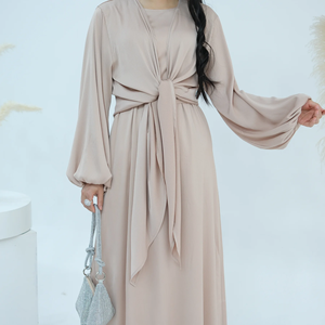Ensemble Abaya 2 Pièces en Satin, Kimono de Dubaï, Robe Longue sans Manches, Tenue de Prière Musulmane pour Femme, Robe Marocaine Femme Musulmane - Product Image 6