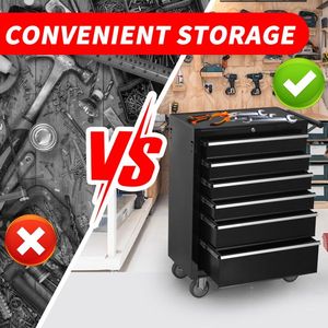 ตู้เก็บเครื่องมือแบบมีล้อเลื่อนขนาดใหญ่ 6 ลิ้นชัก พร้อมล้อล็อคได้ กล่องเครื่องมือโลหะแบบพกพา - Product Image 5