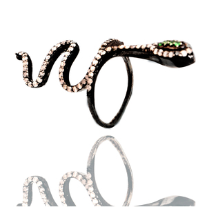 REYES Premium Quality 925 Sterling <b>Silver</b> Natural Diamond with Emerald Gemstone <b>Snake</b> Full Finger <b>Ring</b> Victorian Fine Jewelry - Product Image 1