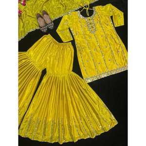 Conjunto de ropa de fiesta para mujer de diseñador estilo elegante Sharara Top y Dupatta - Product Image 2
