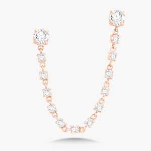 Boucles d'oreilles chaîne à double perçage en or massif 14 carats avec diamant de laboratoire taille ronde, deux trous connectés, pendantes simples, vente en gros d'usine - Product Image 3