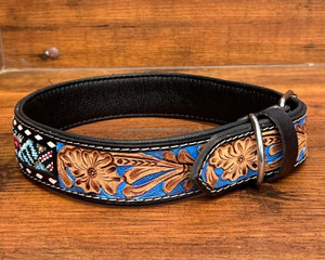 Adjustable Personalized Accessory Hand Tooled Leather Beaded Dog Collars High Quality Luxury Designer Genuine Leather Pet Collar - Product Image 2