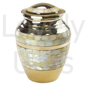 Urna Funeraria de Latón con Doble Banda de Nácar para Cenizas de Adultos, Incrustaciones Perladas, Conmemorativa, OEM ODM de Fábrica - Product Image 2