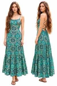 Robe longue bohème paisley pour femme, dos nu, bretelles croisées, idéale pour l'été et les vacances à la plage - Product Image 6