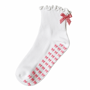 Calcetines de Yoga Antideslizantes con Logotipo Bordado en Jacquard, Diseño de Lazos y Volantes, para Pilates, Danza y Deportes, para Mujer, en Spandex/Nailon/Algodón - Product Image 1