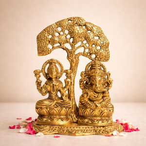 Estatua de Metal Hecha a Mano de Lakshmi Ganesha de 7.5 Pulgadas para Decoración del Hogar, Pooja, Diwali, Bodas, Regalo Indio, Figura Religiosa, Arte - Product Image 1
