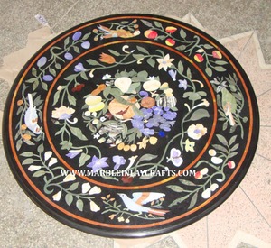 Mesa Decorativa Hecha a Mano en India, Proveedor y Mayorista, con Incrustaciones de Mármol Negro, Diseño Hermoso, Forma Redonda para Compradores - Product Image 3