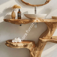 Luxury Handcrafted Tree Trunk Vanity Live Edge Shelves Solid Wood Artistic Bathroom Console Mirror Included Durable Eco-Friendly