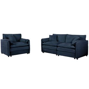 Ensemble de fauteuils et canapés modernes luxueux Deep Seat, 2 pièces, chenille bleue, avec nuages rembourrés, 3 oreillers pour chambre et bureau - Product Image 2