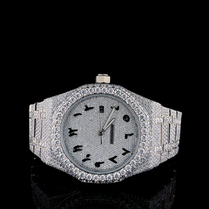 Reloj Deportivo y de Negocios de Primera Calidad con Diamantes Moissanite, Cuarzo, Esfera con Números Arábigos Negros, Caja de Acero Inoxidable y Cristal, ETA - Product Image 1