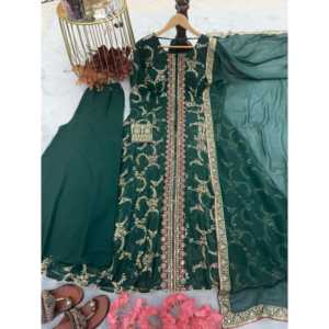 Conjunto de Fiesta Elegante para Mujer PD-Aarohi, Color Verde, Talla M, Vestido Elegante con Dupatta y Pantalones Plazzo para un Look Estilizado - Product Image 1