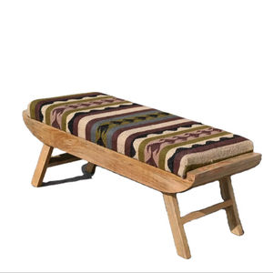 Banc ottoman pliable artisanal traditionnel style bohème géométrique en kilim, rembourré en laine et jute, écologique, du Rajasthan - Product Image 5