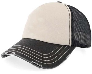 Wholesale Promotional Vintage <b>Plain</b> Twill 5 Panel Trucker Baseball <b>Cap</b> with Distressed Mesh - Product Image 5