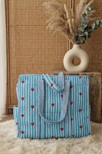 Bolsa de Mano de Lona Estilo Bohemio con Patrón de Rayas, Cierre de Cremallera, Bordado Ligero, Bolsa de Compras Reutilizable para Todas las Temporadas - Product Image 1