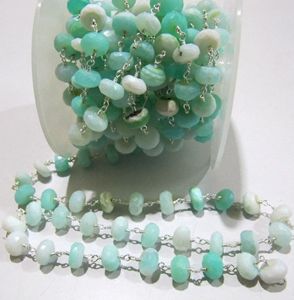 Natural Blue Opal Rondelle Faceted 8mm Beaded Chain Peruvian Opal <b>Rosary</b> chain Sold Per foot - Product Image 2