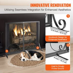 Robusto Parafuoco in Rete di Ferro a 1 Pannello con Porta, 99 cm L x 80 cm H, Protezione Antifiamma, Installazione Semplice, Accessori per Caminetti - Product Image 5