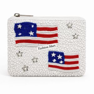 Bolsa de Monedas con Cuentas de la Bandera Patriótica de EE. UU. Hecha a Mano y Personalizada, Accesorios para el 4 de Julio para Mujer, Bolsa Pequeña con Cierre - Product Image 5