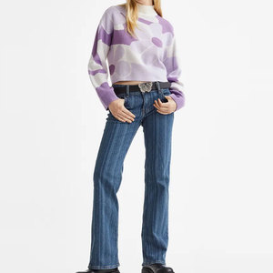 Suéter de punto de lana y viscosa con cuello redondo y manga larga a rayas para mujer de Haven Apparels, transpirable, informal, de corte regular, con encaje y diseño abierto. - Product Image 6