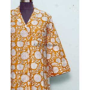 เสื้อเชิ้ตยาวสไตล์กิโมโนสำหรับผู้หญิง ผ้าฝ้ายแท้ 100% ลายดอกไม้ คอวี แขนสามส่วน ทรงเข้ารูป ติดกระดุมด้านหน้า - Product Image 2