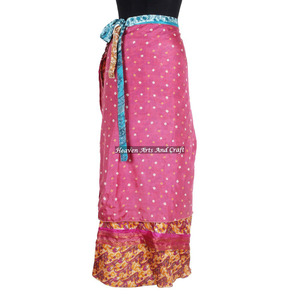 Designer Double Layer Reversible <b>Sarong</b> Silk Sari Magic <b>Wrap</b> Skirt From India 2 Layer Reversible Magic Silk Saris <b>Wrap</b> Long Sexy - Product Image 4