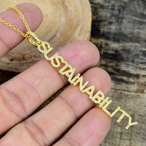 Custom Cubic zirconia <b>Name</b> Personalized Iced Out Pendant <b>Chain</b> Necklace 18k Gold Micron Over 925 Sterling Silver - Product Image 1