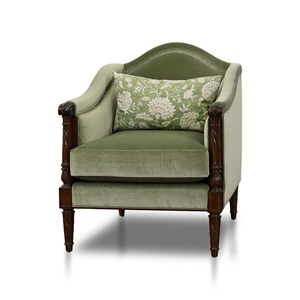 Fauteuil rembourré de style français antique, classique, en bois de noyer sculpté, en velours, pour hôtel et maison 0304434 - Product Image 1