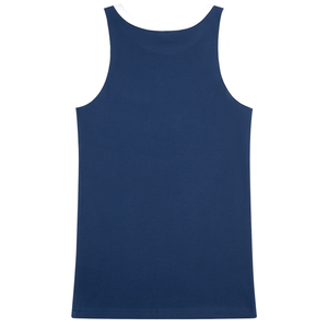 Camiseta sin mangas acanalada azul marino personalizada para mujer con ribete en contraste blanco, chaleco casual de verano sin mangas de algodón premium, venta al por mayor OEM ODM - Product Image 2